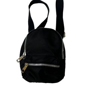 Black Mini Backpack Silver Zippers